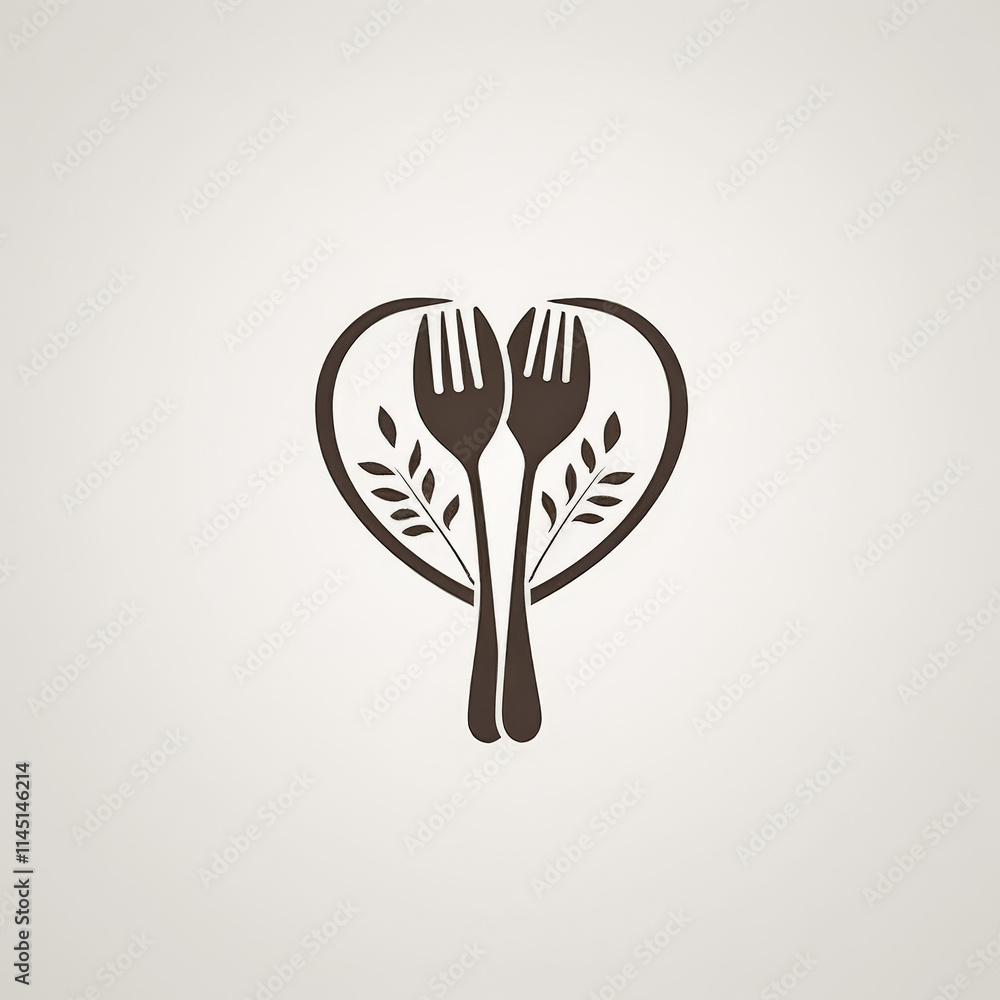 Poster fork and knife are shown in a heart shape. the fork and knife are the main focus of the image, and t