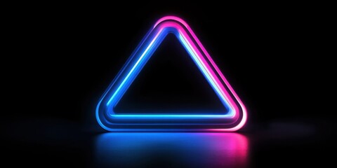 A sleek, futuristic neon triangle frame in bright blue and pink, glowing softly against a black background