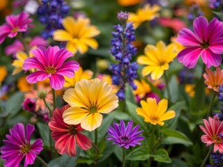 Fototapeta premium A close-up shot of vibrant purple flower petals and leaves in a garden setting, nature, garden, colorful