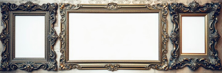 An elegant collection of ornate vintage frames in various designs and sizes, perfect for adding a touch of old-world charm to your photos or artwork, vintage, decoration, antique