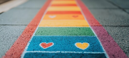 Colorful heart sidewalk art urban street outdoor art vibrant environment ground level view community love concept