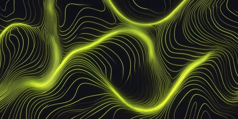 Fototapeta premium Creative neon frame in bright yellow with curving lines, glowing on a solid black background