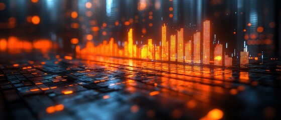 Fototapeta premium Abstract digital visualization of data represented by glowing bars.