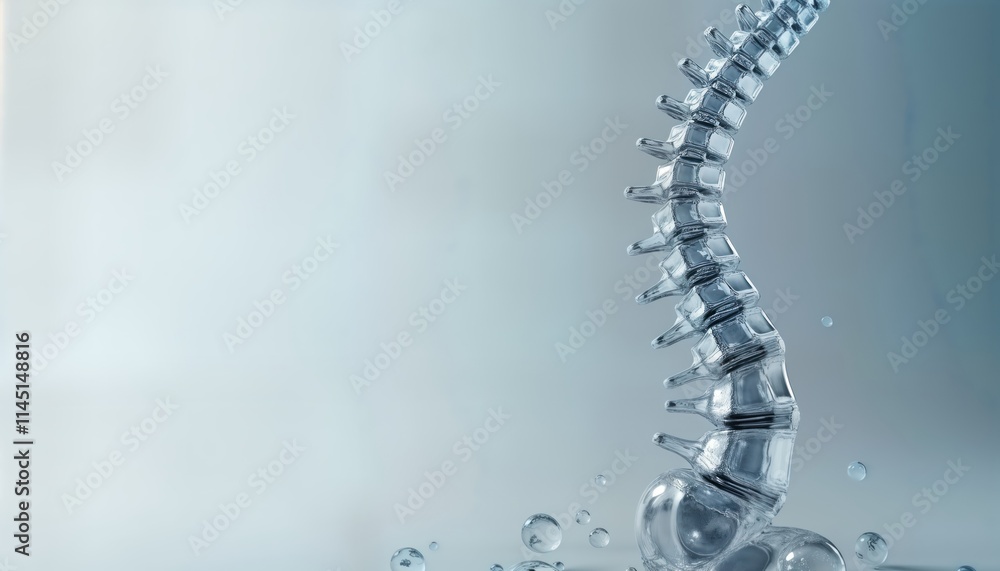 Poster abstract spine illustration with transparent vertebra. medical 3d render. abstract design. transpare
