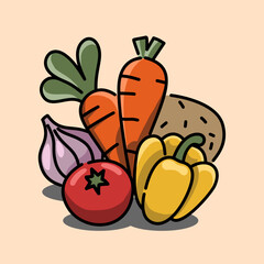 illustration of collection of vegetables and fruits