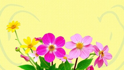 Fototapeta premium Colorful spring flowers on a textured paper background, beauty, bloom, botanical