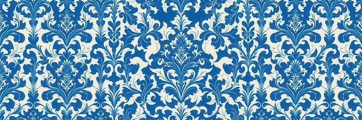 Elegant seamless damask wallpaper in shades of blue and silver with intricate floral motifs, damask, wallpaper, design