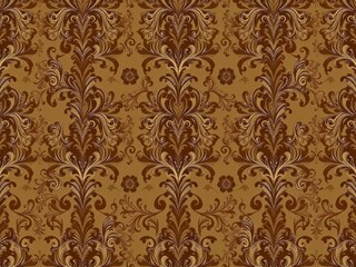 Intricate damask pattern in shades of blue and gold, elegant, opulent, filigree