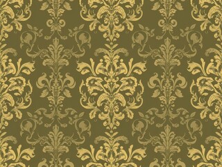 Fototapeta premium Intricately designed damask seamless pattern with floral motifs and symmetrical shapes, classic, regal, texture