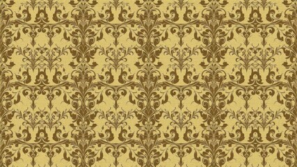 Intricately designed seamless damask wallpaper in elegant tones of gold and cream, elegant, interior, classic