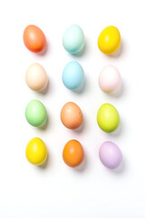 Bright and colorful Easter eggs on a white background. Perfect for festive and holiday-themed designs