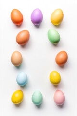 Bright and colorful Easter eggs on a white background. Perfect for festive and holiday-themed designs