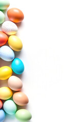 Bright and colorful Easter eggs on a white background with space for text. Perfect for festive and holiday-themed designs