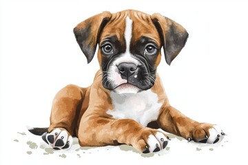 Obraz premium Watercolor illustration of cute boxer puppy.