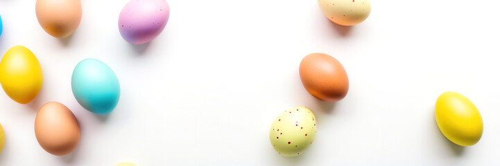 Bright and colorful Easter eggs on a white background. Perfect for festive and holiday-themed designs