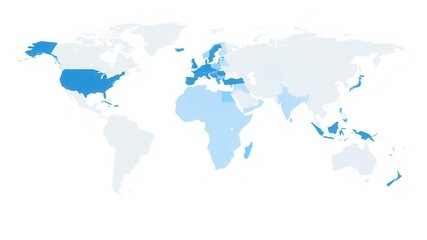 Obraz premium Modern world political map in blue and white colors, perfect for educational or business use, blue, globe