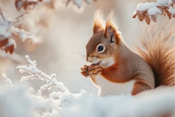 Obraz premium Squirrel foraging in snowy landscape during winter season