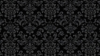 Luxurious black charcoal floral wallpaper with intricate floral design and textured finish, floral, modern