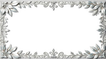 Luxurious silver leaves lace border on a shimmering background, metallic, decorative, luxurious