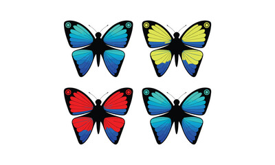 A collection of minimalist butterfly designs featuring bold black silhouettes, gradient blue accents, and abstract patterns. Ideal for modern and nature-themed art.