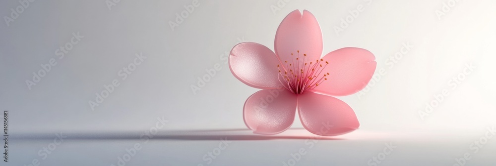 Poster minimalistic 3d sakura blossom with subtle gradient of pink, isolated on a smooth white background w