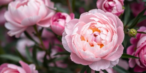 Obraz premium Pink peony flowers creating a beautiful and elegant background, nature, flowers, delicate
