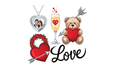 A Valentines-themed illustration featuring a heart-shaped locket