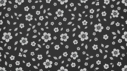Seamless charcoal small floral elements wallpaper with delicate petals and leaves in a monochromatic palette, seamless, floral