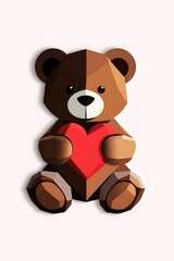 Obraz premium brown teddy bear with red love heart logo with a white background 
