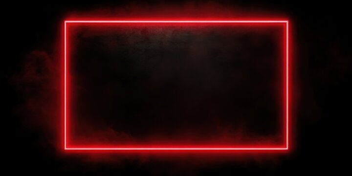 recommend clip art: Minimalist neon red outline frame with smooth curves, softly illuminated against a jet-black background