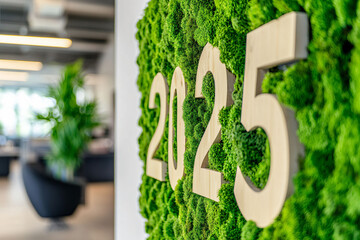 2025 formed from green moss on a vertical wall