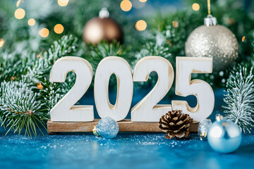 Wooden 2025 Centerpiece with Christmas Decor