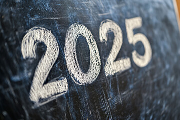 2025 written with white chalk on a blackboard