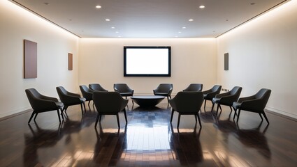 A Spacious Modern Hall Interior with a Large Open Layout, Featuring Sleek Design Elements, Bright Lighting, and Contemporary Décor, Creating an Inviting and Elegant Atmosphere