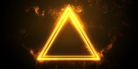 Neon yellow triangular frame with glowing edges, set against a sleek black background