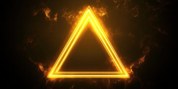 Neon yellow triangular frame with glowing edges, set against a sleek black background
