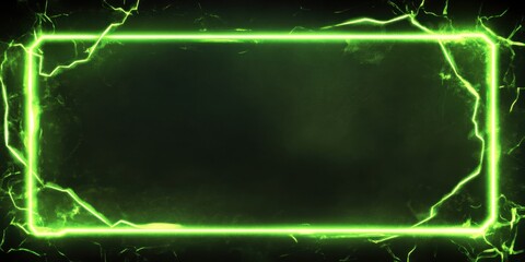Vibrant neon border with glowing green lines, forming an angular frame against a matte black canvas