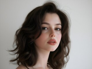 Fototapeta premium portrait of a woman with a thoughtful expression and voluminous hair