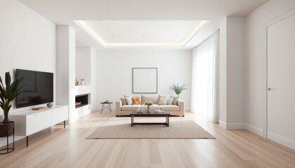 Minimalist Rich Interior of Homes with sleek, clean surfaces and simple furniture. The skirting boards are painted in matte white