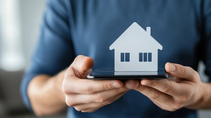 Home Ownership Concept with Digital House Icon on Smartphone Display in Person's Hands