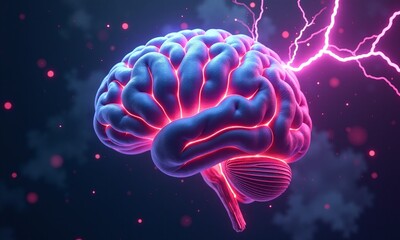 Human brain electrical storm colorful energy neural network
