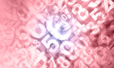 Dark and light overlay numbers on gradient pink and purple background, maths, decor, fashion, business, copy space