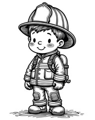  Brave Young Firefighter in Full Uniform Standing
