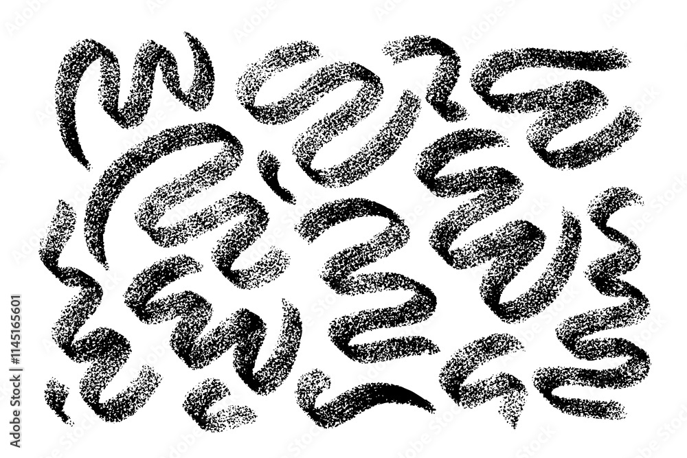 Poster abstract textured hand drawn swirl shapes set. vector artistic wavy lines. graphic elements collecti