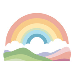 Ethereal Rainbow in Watercolor Over Peaceful Landscape Art