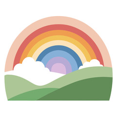Ethereal Rainbow in Watercolor Over Peaceful Landscape Art