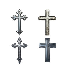 Silver cross isolated on transparent background.