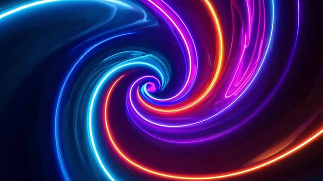 Vibrant neon spirals twirling, blending electric hues into hypnotic abstract visual display