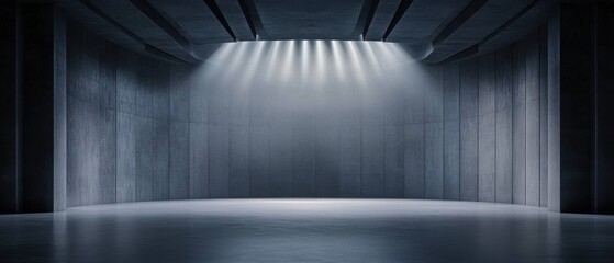 Modern Empty Studio Space with Dramatic Lighting and Concrete Walls Ideal for Photography and Video Shoots
