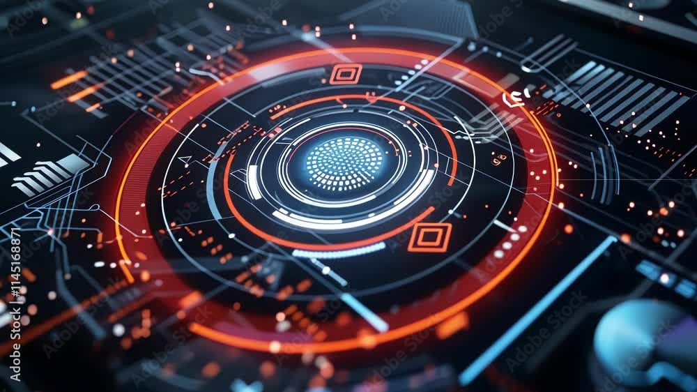Poster futuristic interface displaying complex data analysis with immersive visualizations, seamlessly inte